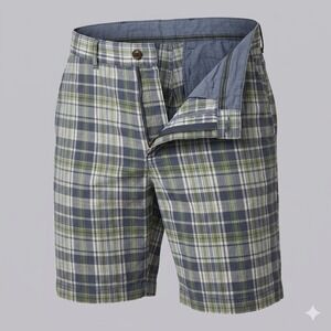 LL Bean Mens 36 Plaid Shorts Standard Fit Blue Green Cotton Stretch ID504196